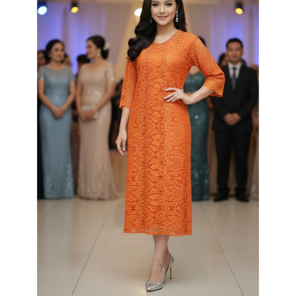 BF Pakian Wanita Dress Semi Kebaya Borkat Mix Payet Lapisan Katun Model Leher V Pakaian Tradisional 