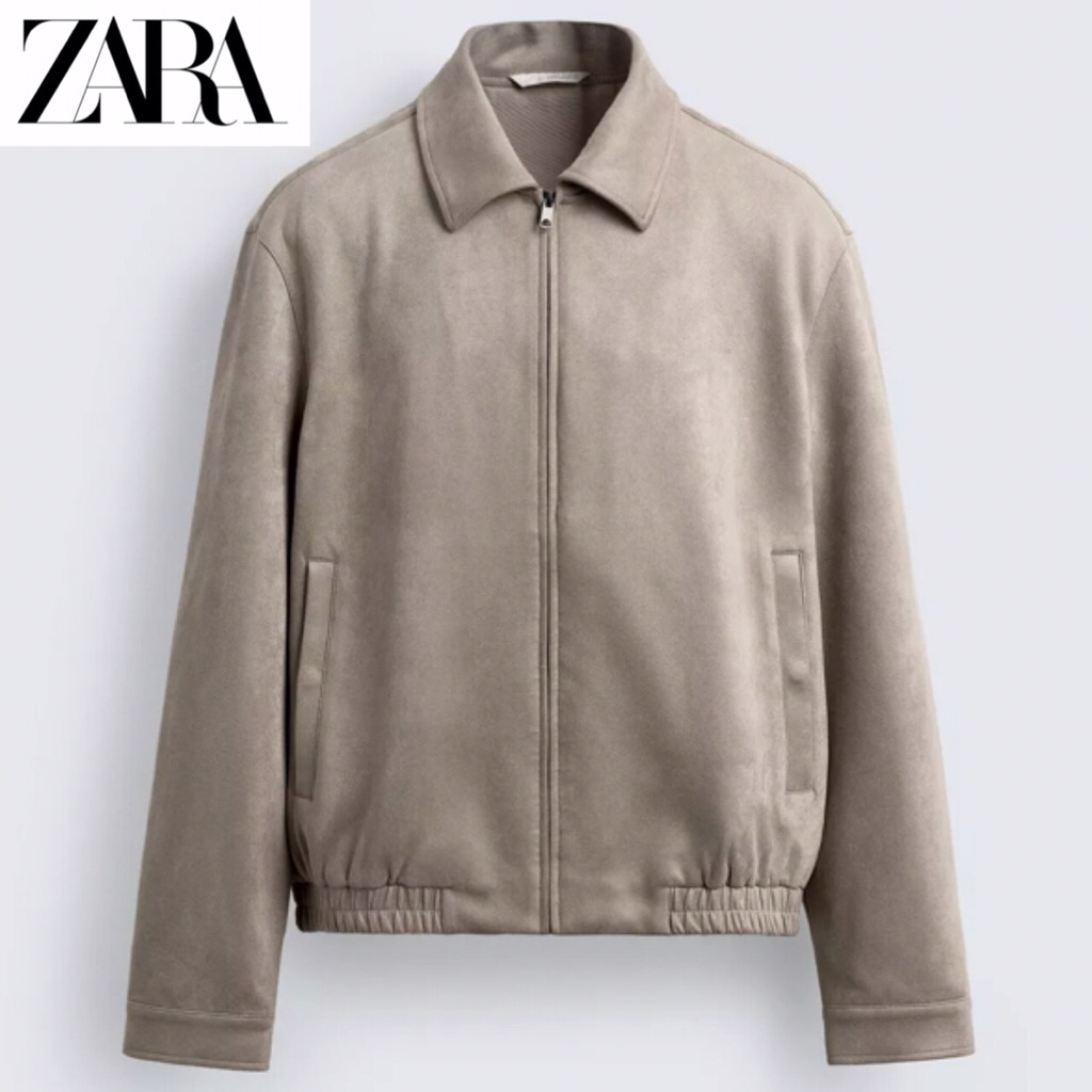 ZARA Men Jacket Faux Suede Jaket Bomber Pria Light Grey