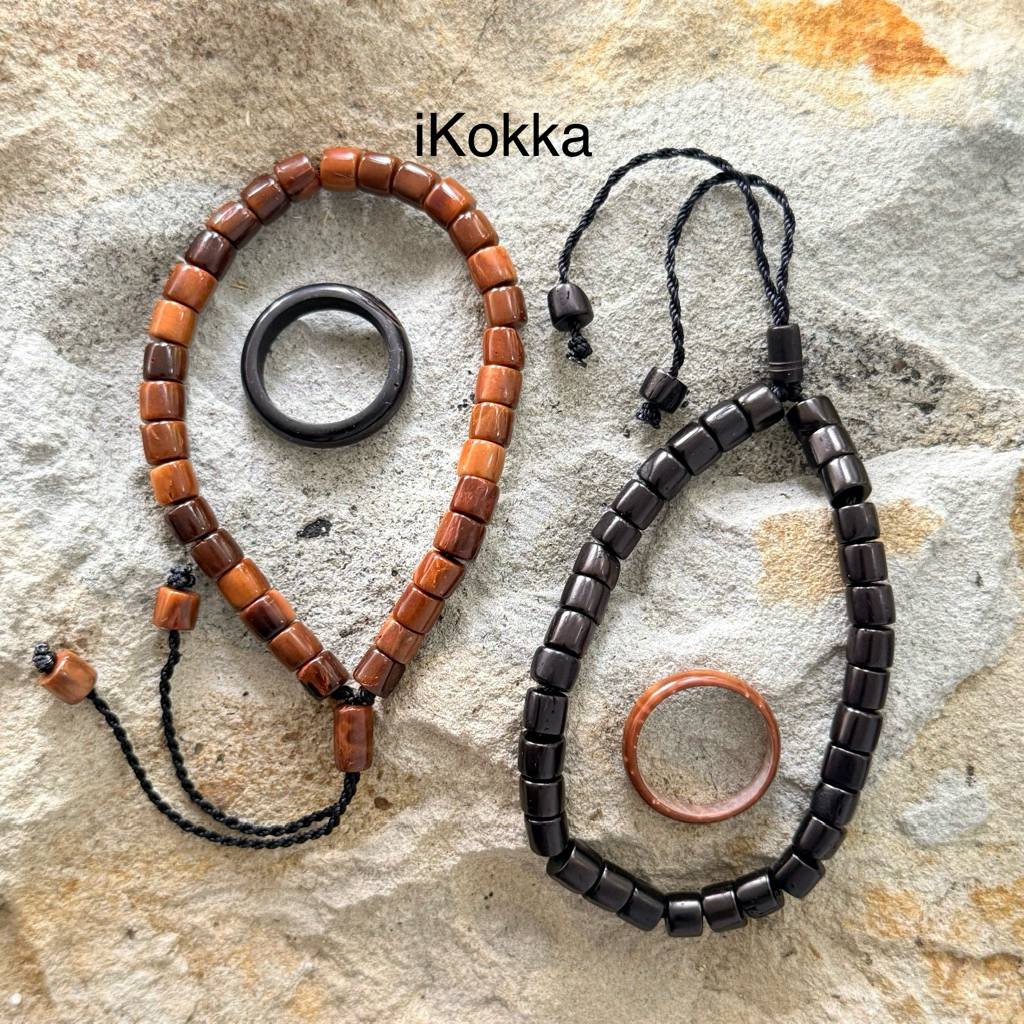 Sepasang 2Pcs Gelang Tasbih Kokka Kaokah Kokah Kaukah Asli 33 Butir Motif Marjan Bonus 2 Cincin Coup