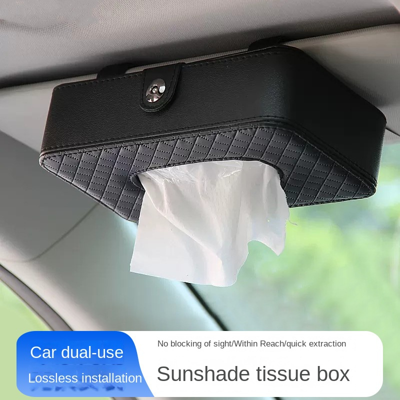 Kotak Tissue Mobil Tempat Tisu Kulit Gantung Hard Clip Sun Visor Leather Tissue Case