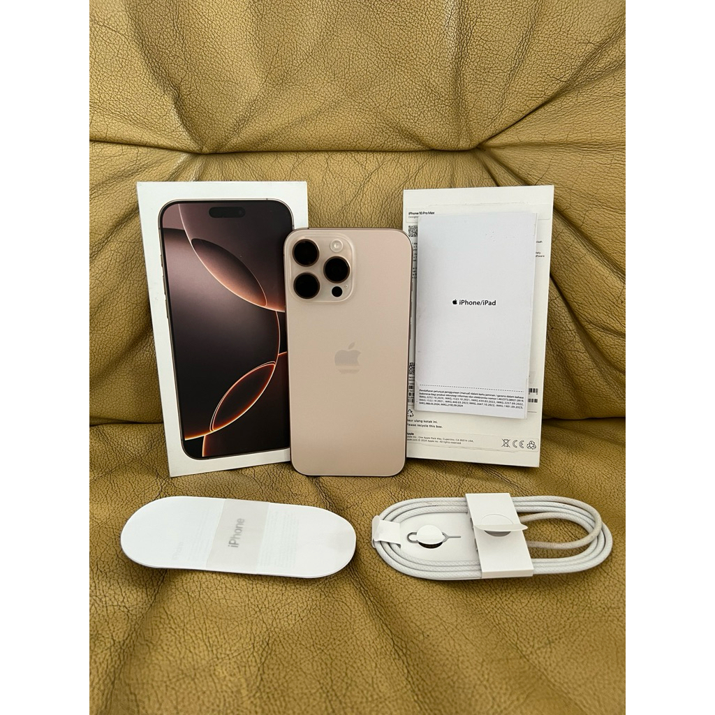 Fullset iPhone 16 Pro Max 256GB Garansi iBox ON 12 Mei 2026 Desert Titanium BH 99% CC 215 Second Lik