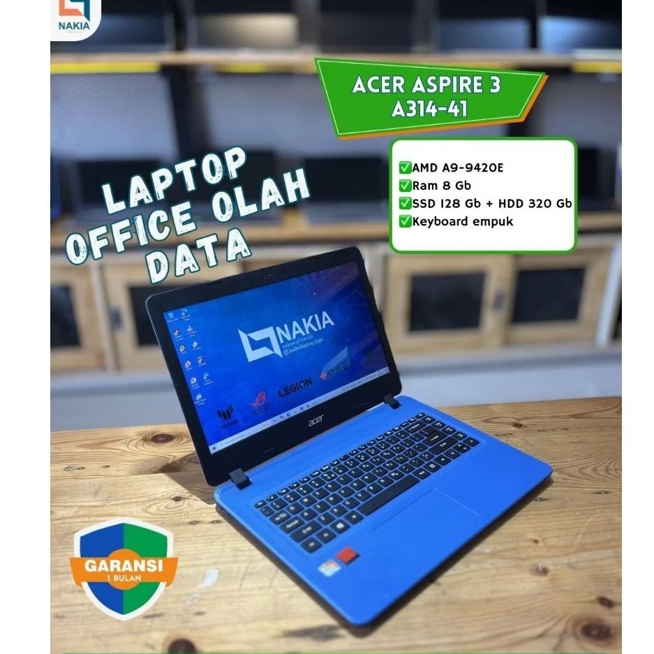 ACER ASPIRE 3 A314-41 AMD A9-9420E Ram 8 Gb SSD 128 Gb + HDD 320 GbKeyboard empuk
