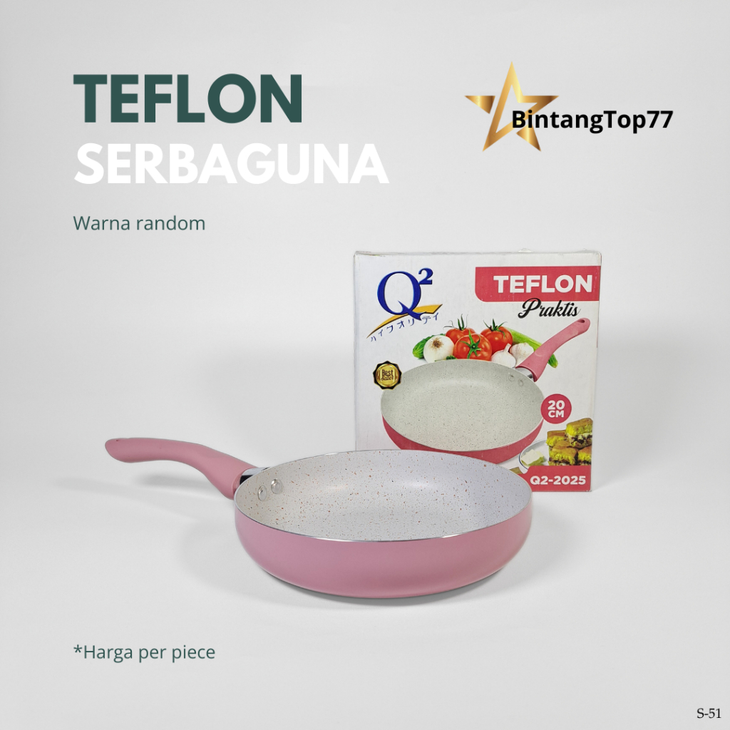 Q2 Teflon Praktis 20 Cm Q2-2025 / Teflon Masak / Frypan Warna Serbaguna (HARGA PER PIECE)