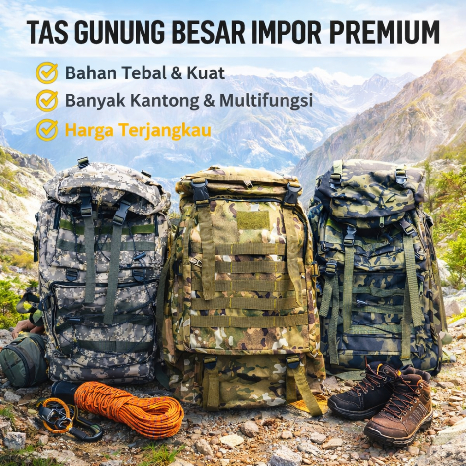 Tas Gunung Besar Pria Carrier Outdoor Camping Hiking Trekking Import Premium Ransel Gunung Kapasitas