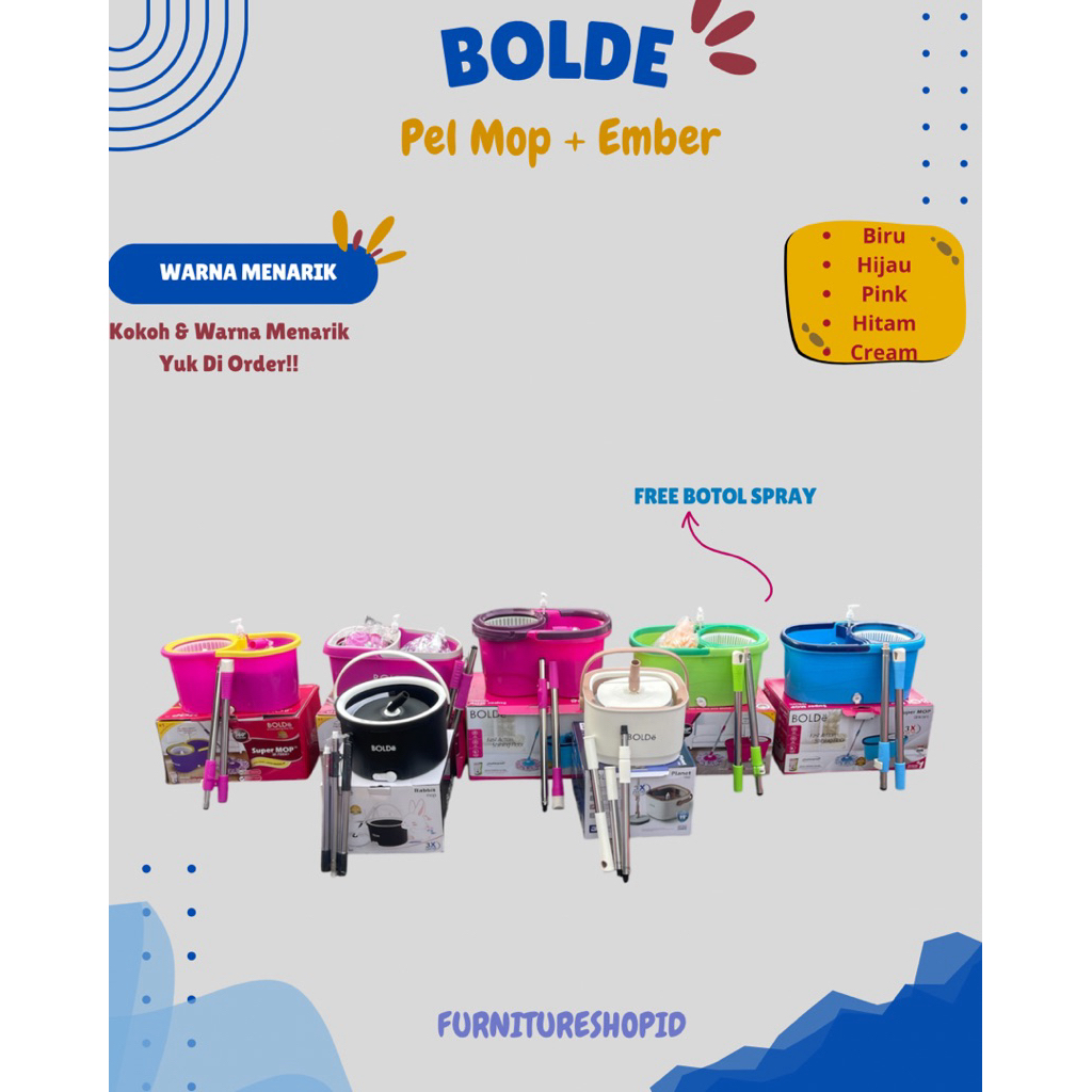 BOLDE - Pel Mop Bolde Spin Putar / Pel Lantai Ember / Pel Mop Lantai / Pel Bulat Pel Putar Gagang Cl