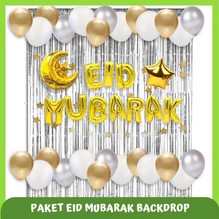 Paket Dekorasi Backdrop Lebaran Idul Fitri  / Backdrop Eid Mubarak Silver Gold