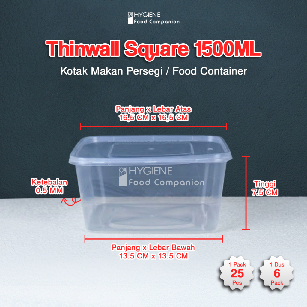 Thinwall Square 1500 ml / Thinwall Persegi 1500 ml / Kotak Thinwall
