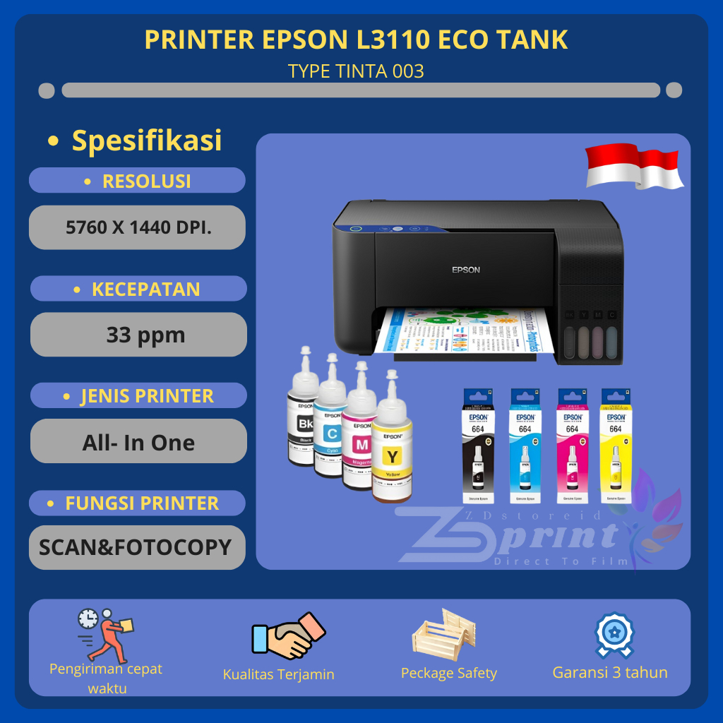Epson L3110 Printer Warna Hemat Tinta Siap Pakai Ecotank