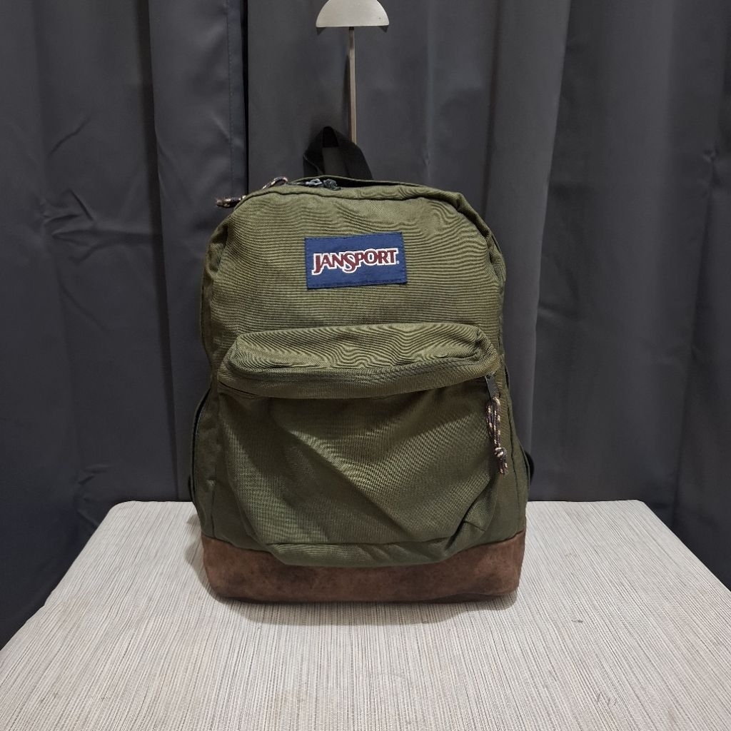 Jansport Ransel Backpack Nylon Polyester mix Kulit Asli in Dark Green