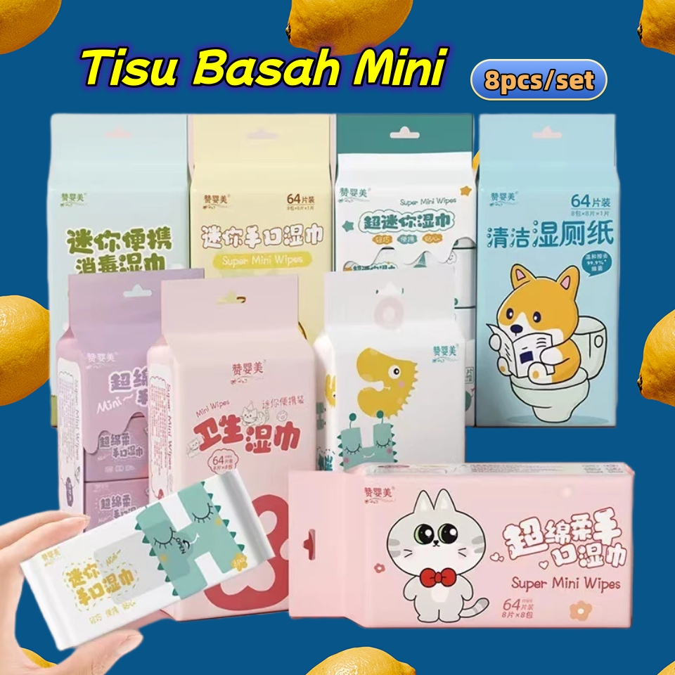 Mini Wipes Tisu Basah 8pcs/set Tisu Murah Promo Tissue Basah Mini Tisu Murah Tisu Wajah Tisu Mini