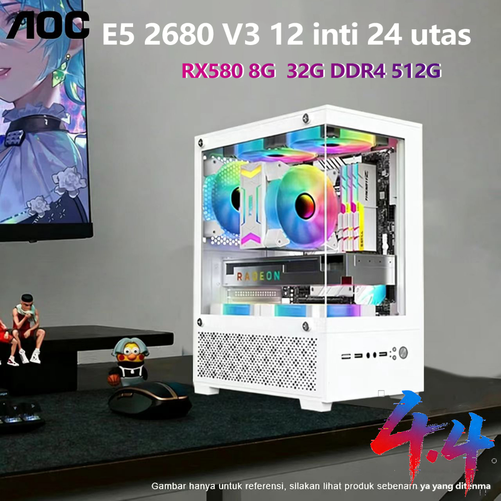 AOC PC Intel 12 Core Pc gaming full set desktop komputer kantor, mesin perakitan desain, mendukung W