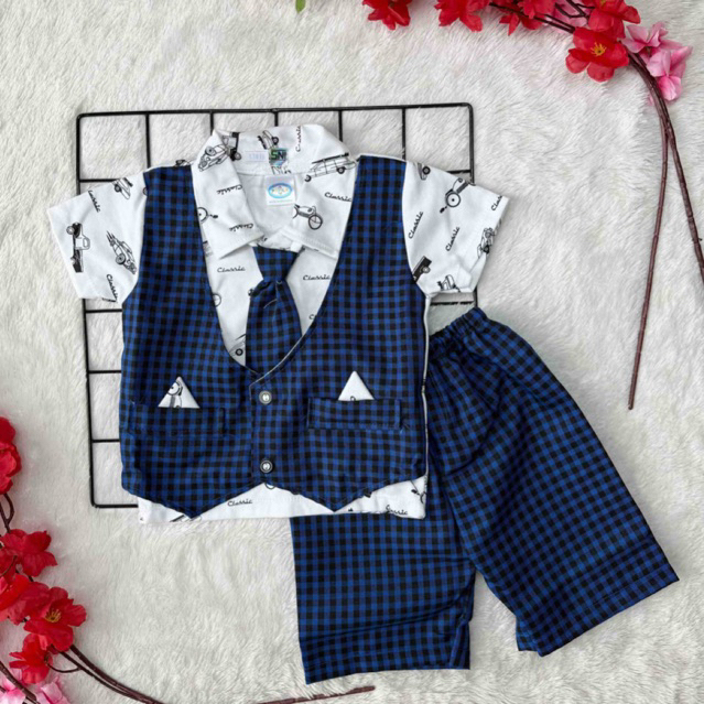 [NEW] Baju bayi setelan kemeja 6-12 bulan rompi, setelan fashion anak bayi cowo lakii