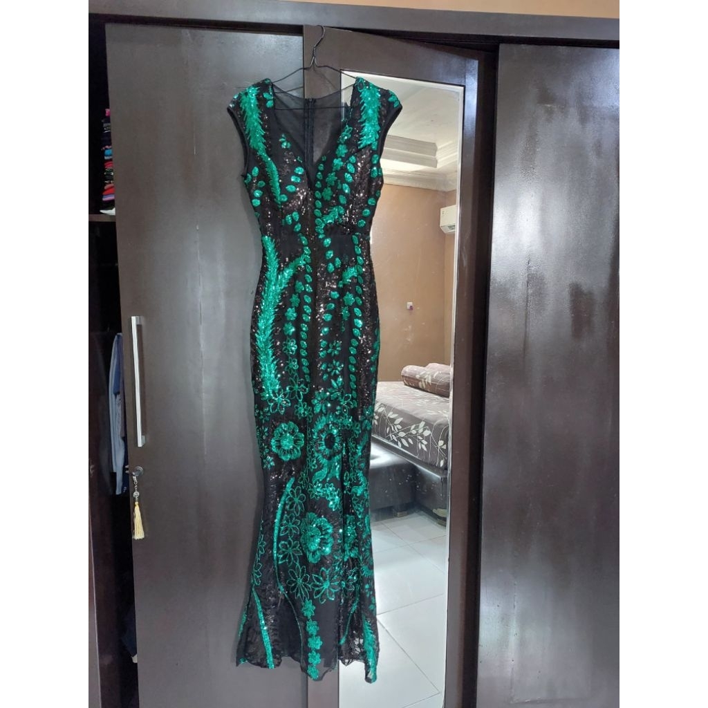 (Preloved) Gaun Dress Pesta Full Payet Hijau