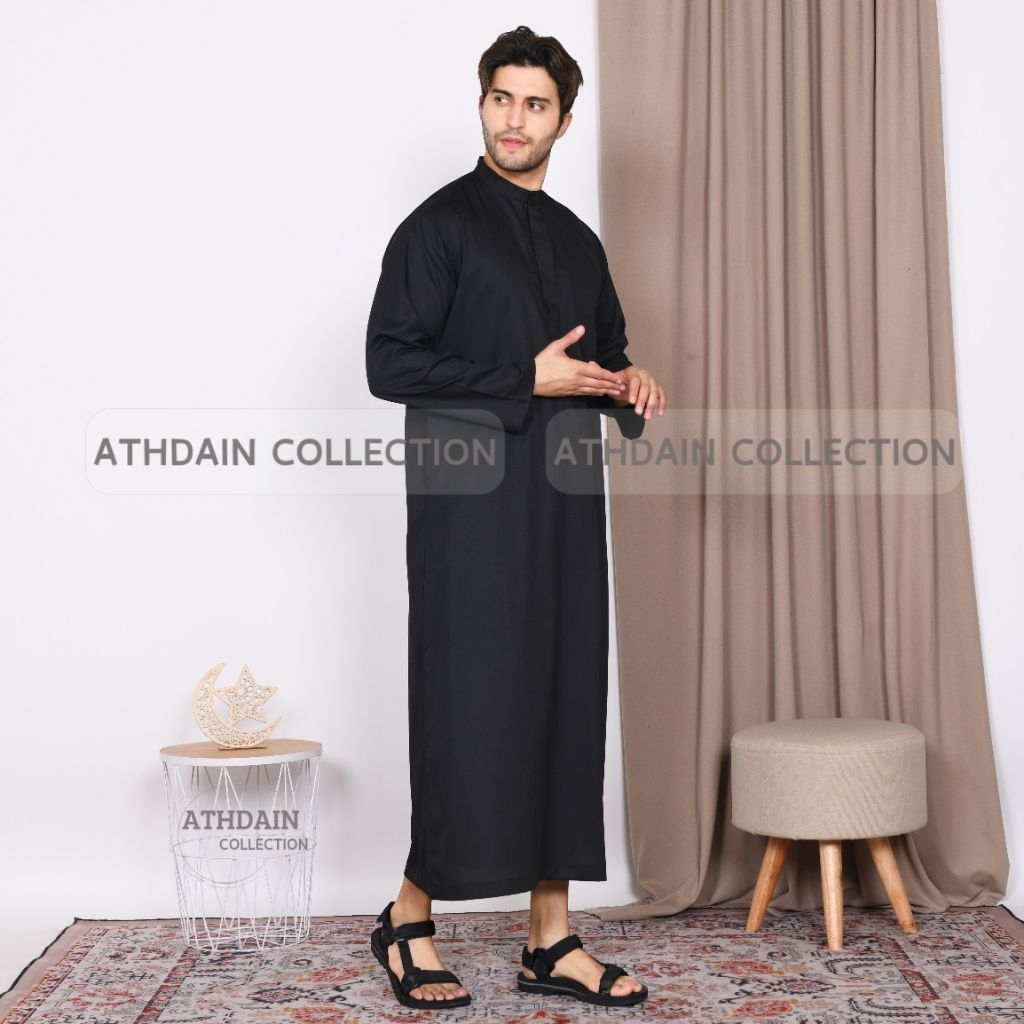 Gamis Pria Dewasa Hitam Polos / Jubah Laki-Laki Bahan Toyobo
