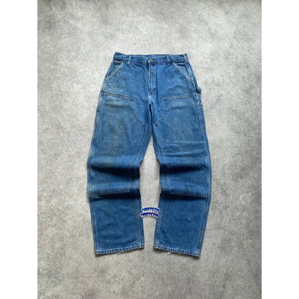2000’s vintage Big logo stone Faded blue Jeans Carhartt B73 DST Double knee Carpenter pants - madein