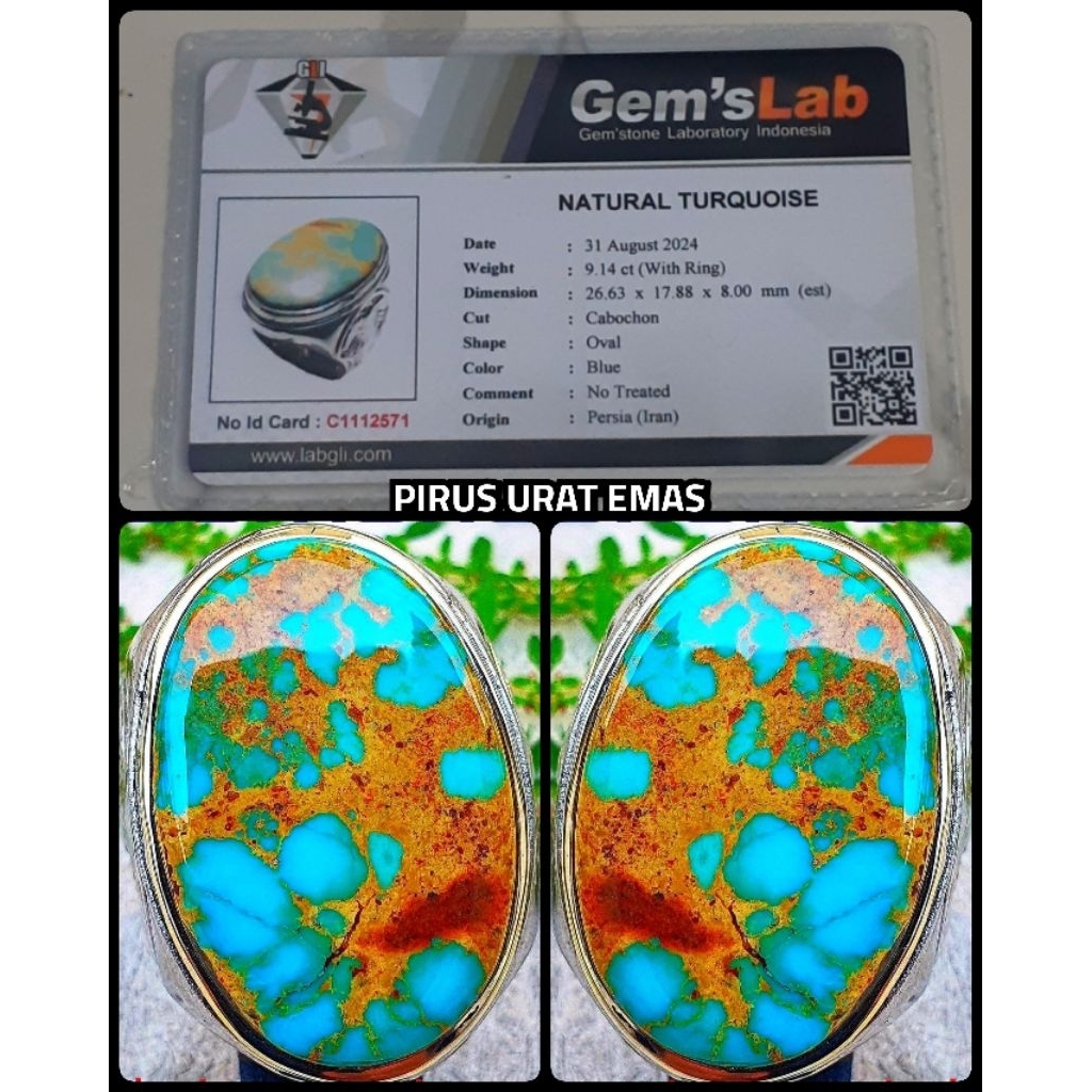 ori 100% cincin batu pirus urat emas persia full daging