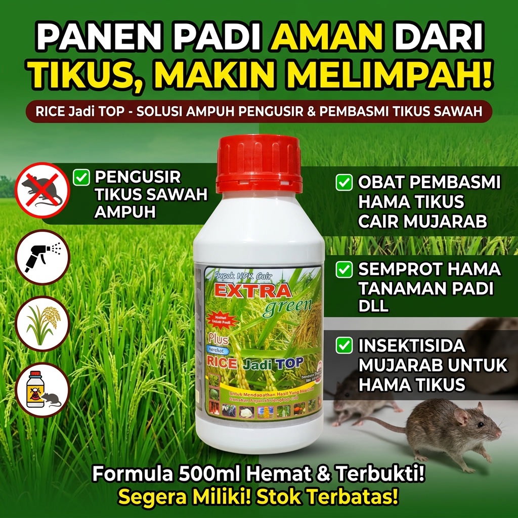 RICE JADI TOP 500ml Pupuk Pengusir Tikus - Obat Pembasmi Hama Tikus Di Sawah - Obat Semprot Hama Tan