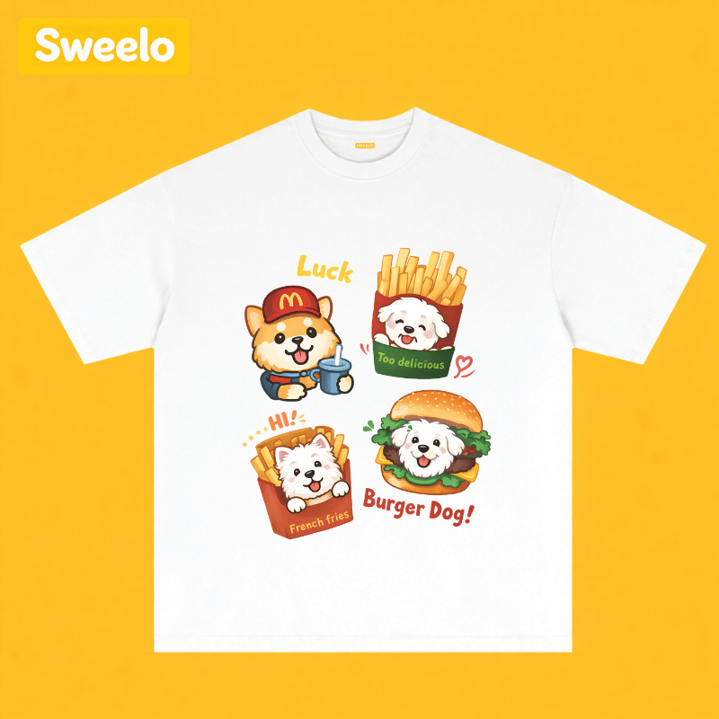 SWEELO T-shirt Lengan Pendek Kaos Oversize Korea Premium 100% Katun | Junk Food Style | Pria Wanita 