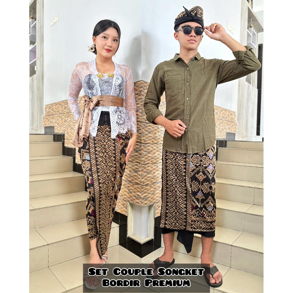Set couple songket bali bordir kamen saput udeng
