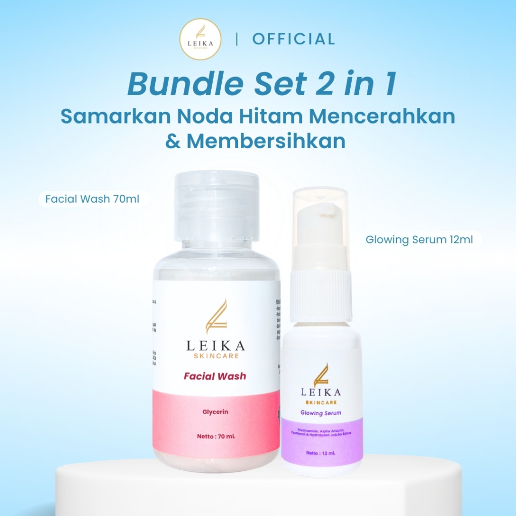 Leika Skincare 2 in 1 Glowing Serum & Facial Wash Leika Skin Care Resmi BPOM