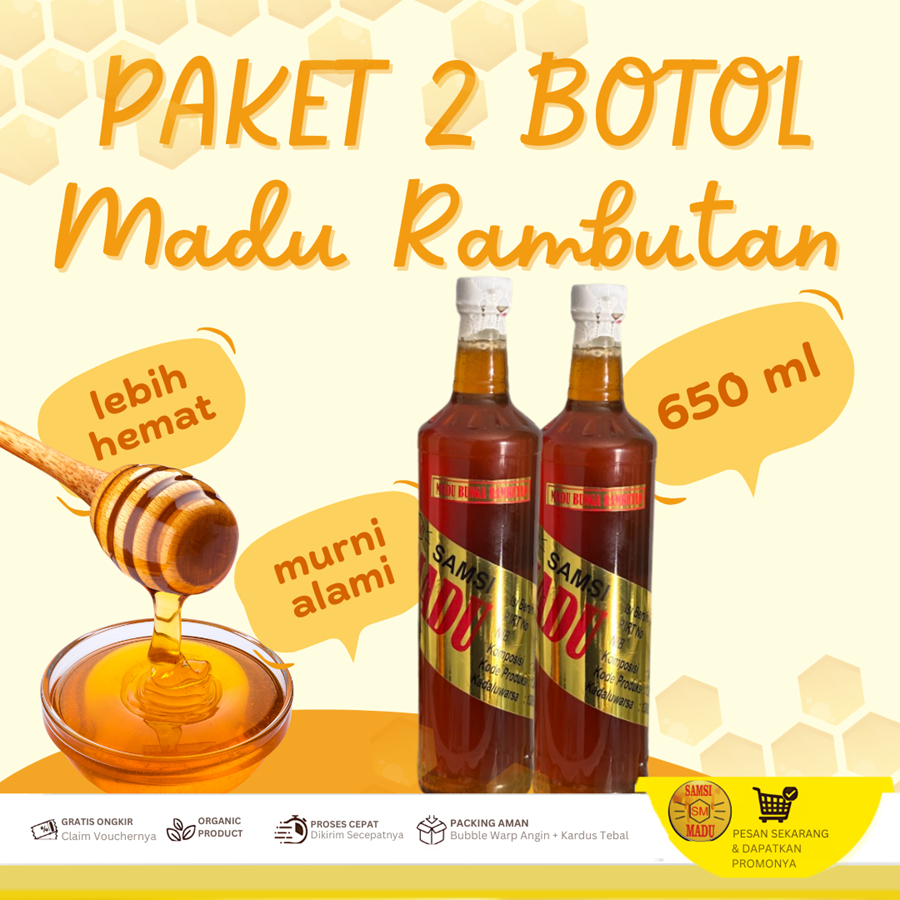 PAKET 2 BOTOL SAMSI MADU RAMBUTAN  650 ml Murni Asli Nusantara Meningkatkan Stamina Jombang Wonosala