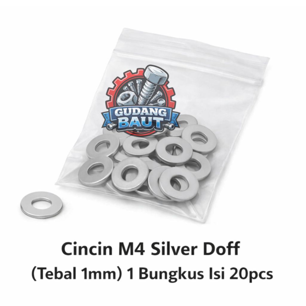 1 Bungkus Ring Cincin Baut Sekrup M4 Silver Doff Matte