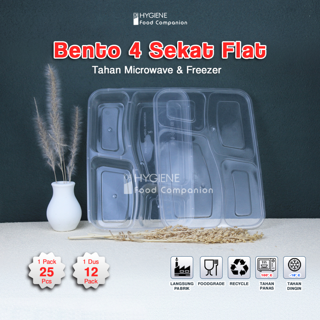 Thinwall Bento Sekat 4 Plastik - Kotak Makan Bento Thinwall Premium