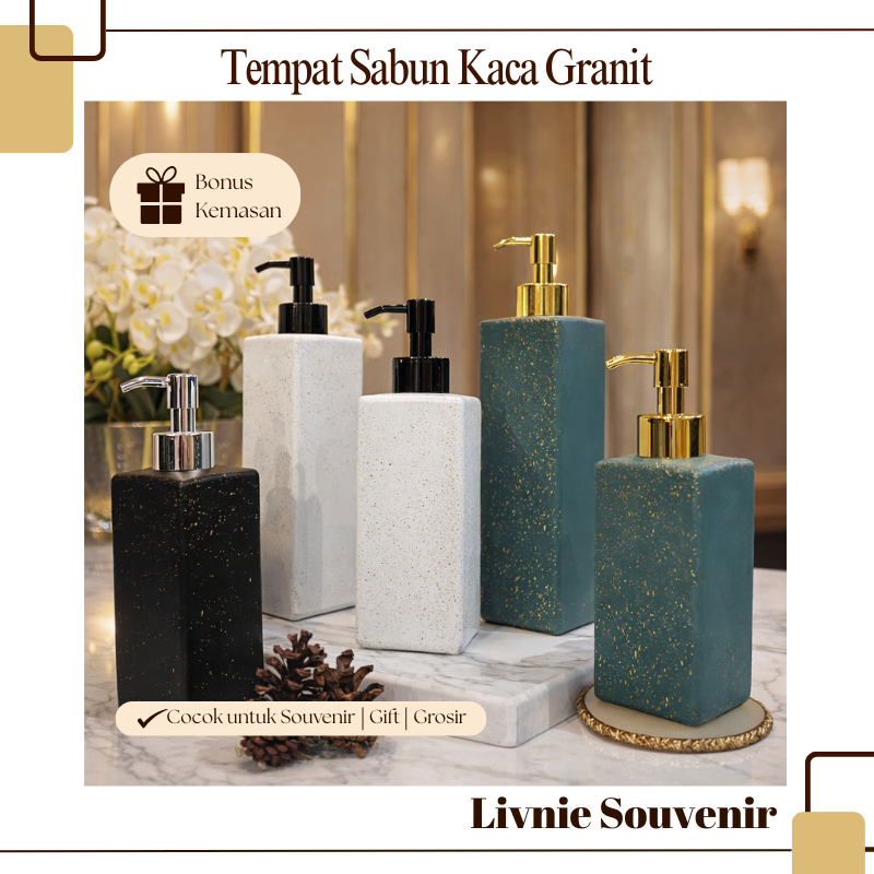 Souvenir Tempat Sabun Kaca Motif Geranit | Soap Dispenser Kaca Granit