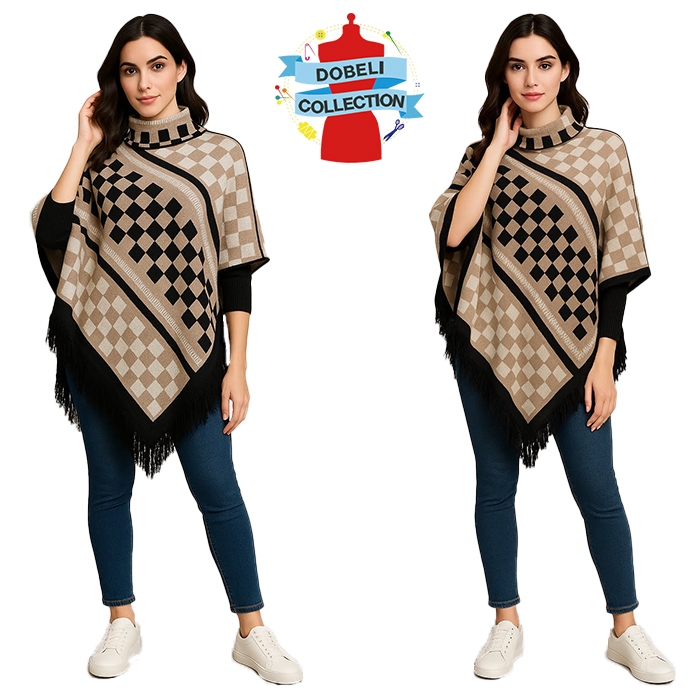 BAJU ROMPI MANTEL BLOUSE PONCO OUTERWEAR RAJUT RUMBAI WANITA KATUN D-2395