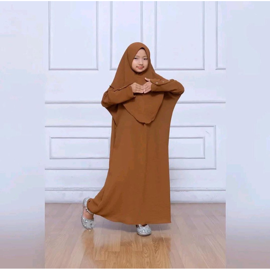 Abaya Anak Crinkle Tanggung Caramel