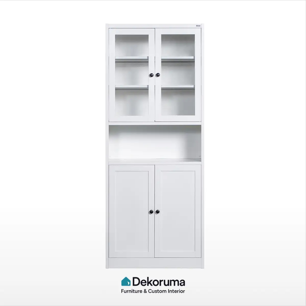 Dekoruma LUGA Kabinet Besi 2 Pintu dan 2 Pintu Kaca / Lemari Kaca Dapur / Lemari Dapur Besi - Putih