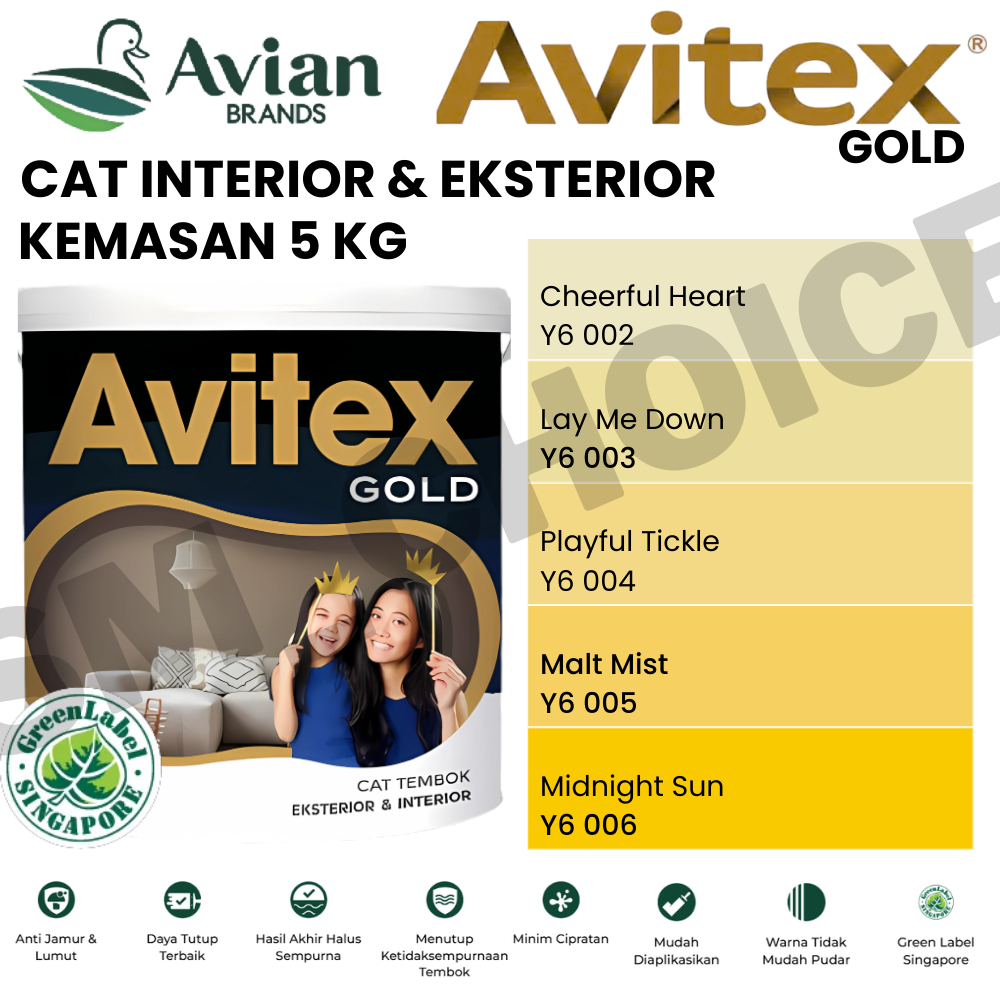 AVIAN AVITEX GOLD 5KG CAT TEMBOK 5KG KUNING / YELLO / KUNING ES MAMBO  5KG CAT TEMBOK INTERIOR & EKS