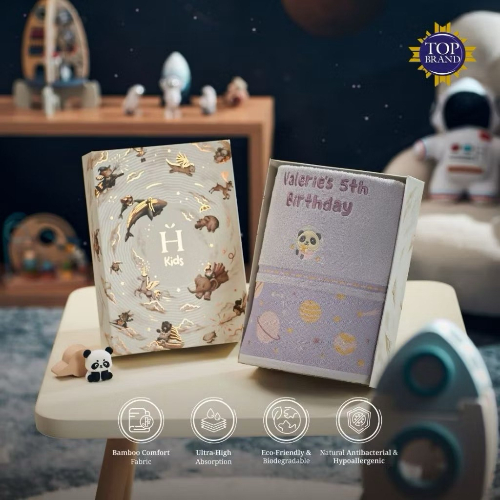 Handuk Howel n Co warna Navy kids single lengkap box