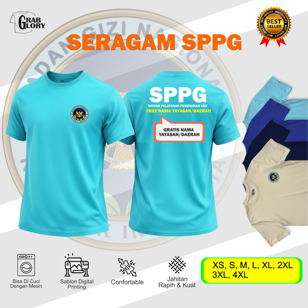 Kaos SPPG BGN Katun Combed 24s Sablon DTF Unisex Lengan Pendek Seragam SPPG Baju SPPG Baju BGN SPPG 