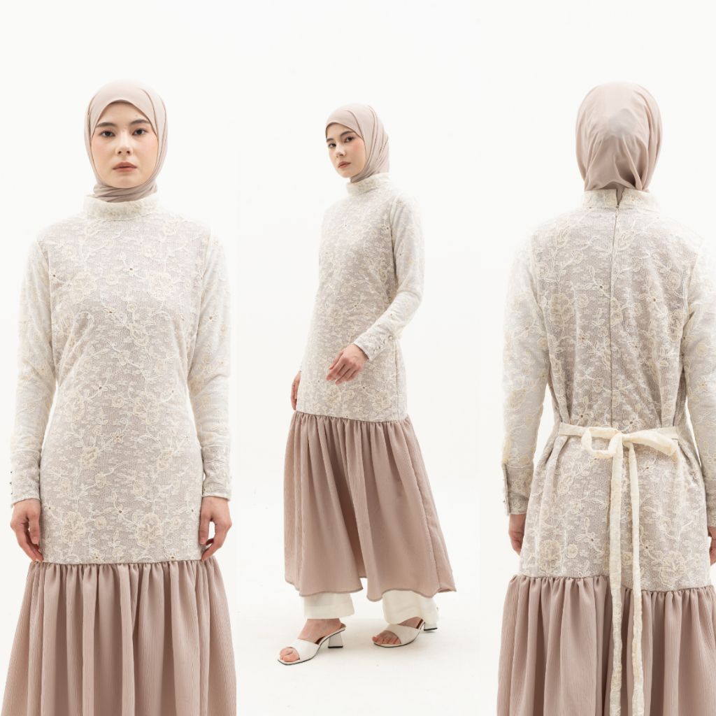 ALLURA White | Gamis / Dress Modern Slimfit Motif Bunga