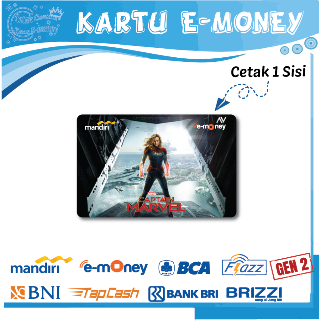 KARTU E MONEY E TOLL GAMBAR CAPTAIN MARVEL SUPERHERO EMONEY MANDIRI BCA BNI BRI - 1 SISI