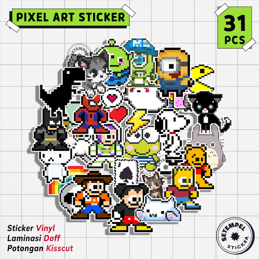 PIXEL ART Sticker Pack 31pcs | stiker pixel art vinyl tahan air