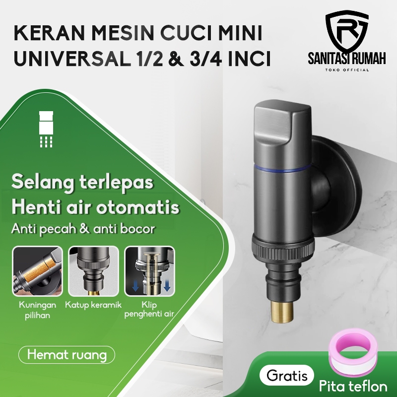 Kran Air Mesin Cuci Otomatis | Katup Stop Air Mini, Konektor Nozzle & Angle Valve
