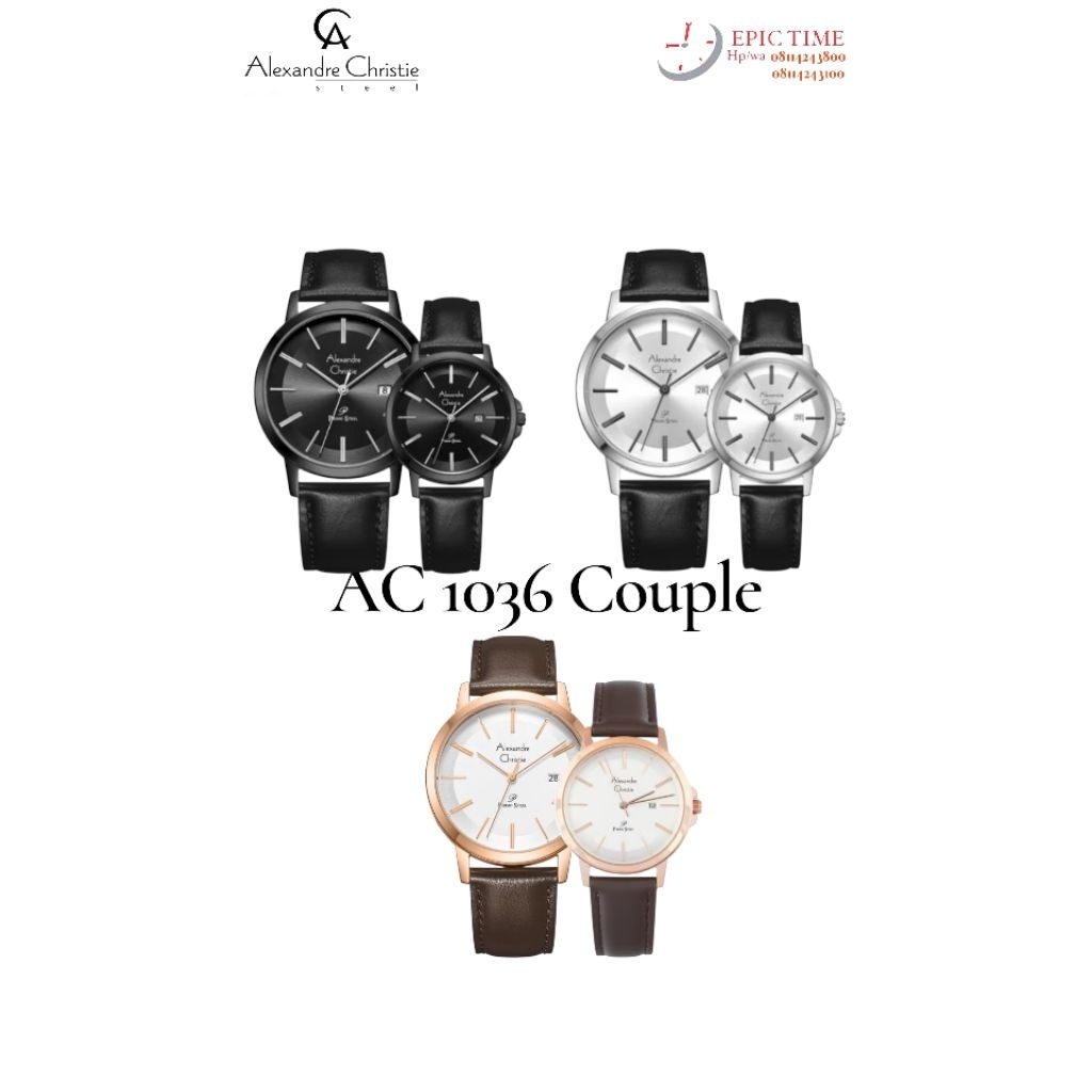 Jam Tangan Couple Alexandre Christie Primo 1036 AC 1036 AC1036 Tali kulit