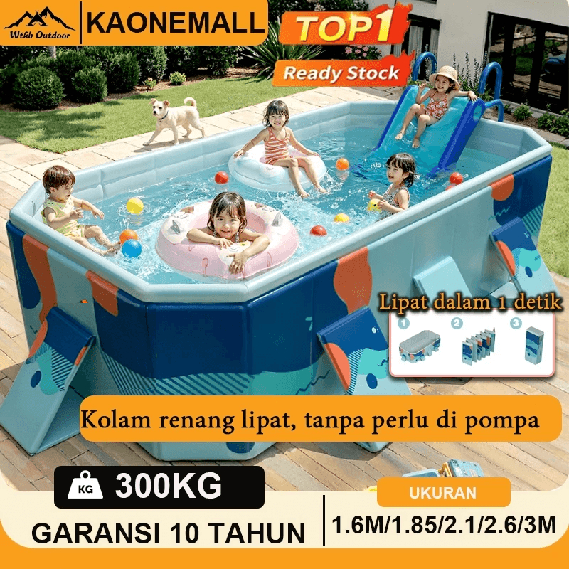 Kolam Lipat Jumbo Kolam Renang Anak Keluarga Jumbo Berkualitas Kolam Lipat Kotak Tanpa Pompa Untuk 1