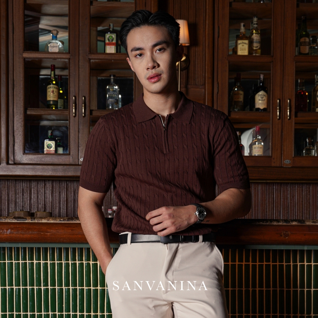 SANVANINA CableFord Zipper Poloshirt  | Polo Shirt Rajut Cable Pria Lengan Pendek Casual