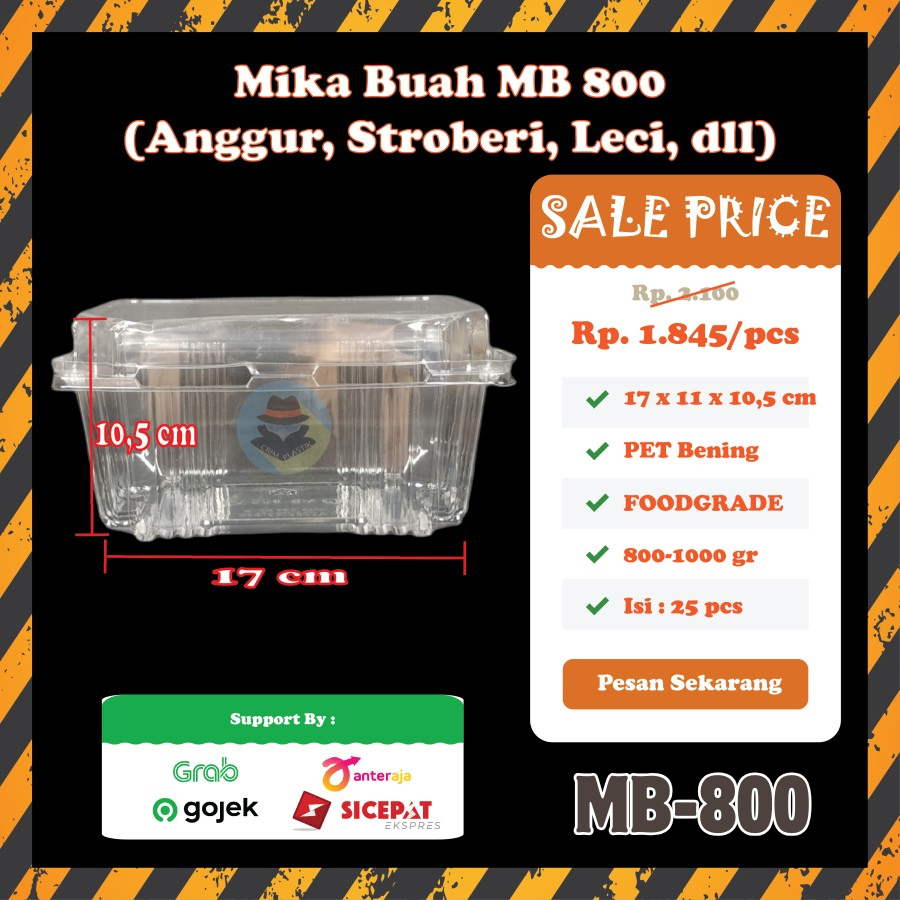 (300 pcs) Mika Buah 800 | MB 800 Extra Large | Kotak Buah Besar | Mika Buah 1 KG