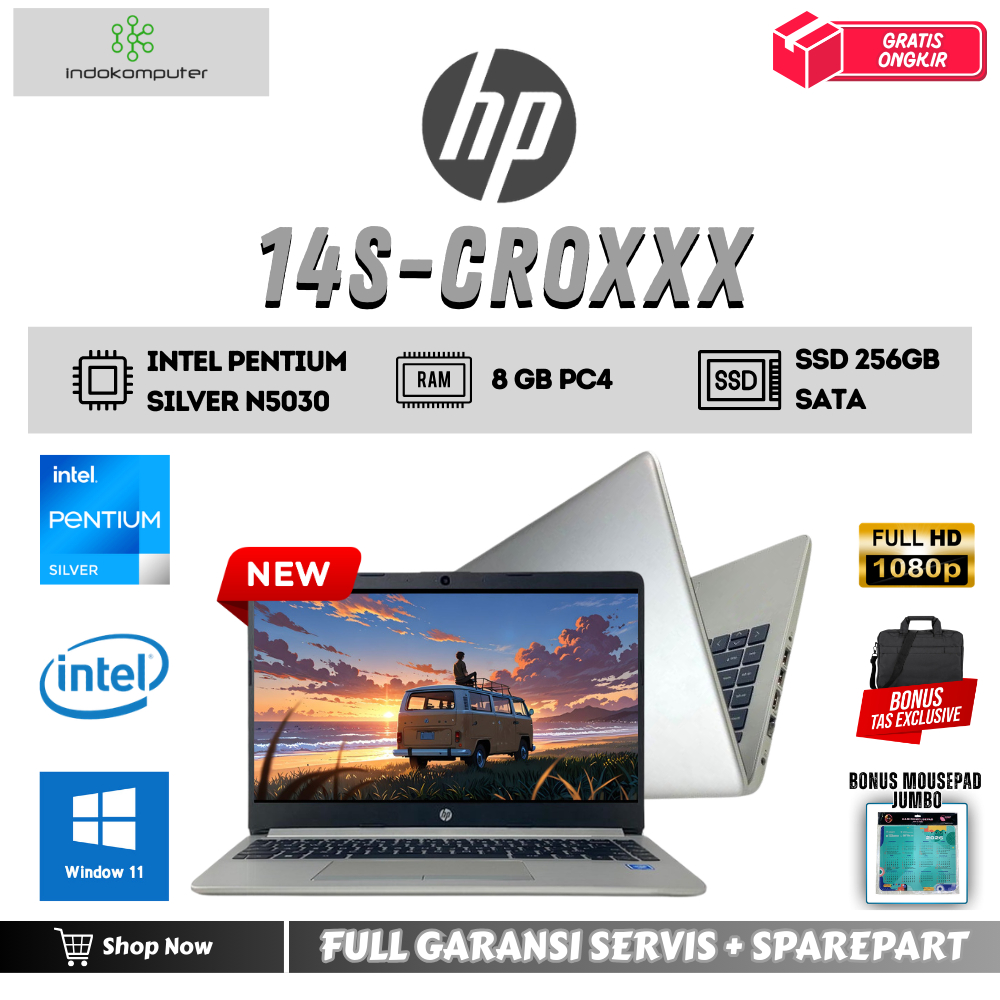 Laptop Hp 14S Pentium Silver N5030 16GB 256GB SSD Intel UHD Graphic 14" Windows 11 Original - indoko