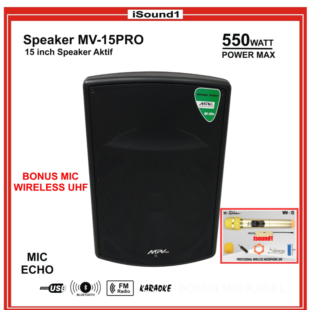 SPEAKER AKTIF MPV 15 INCH 15 IN 1 PCS, MIC ,BLUETOOTH, MODEL YAMAHA BONUS MIC WIRELESS