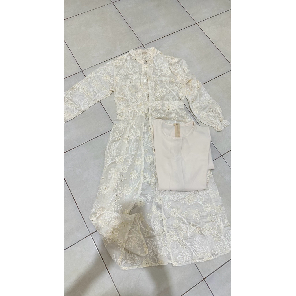 preloved baju lebaran gamis dress outer warna putih gading cewek wanita