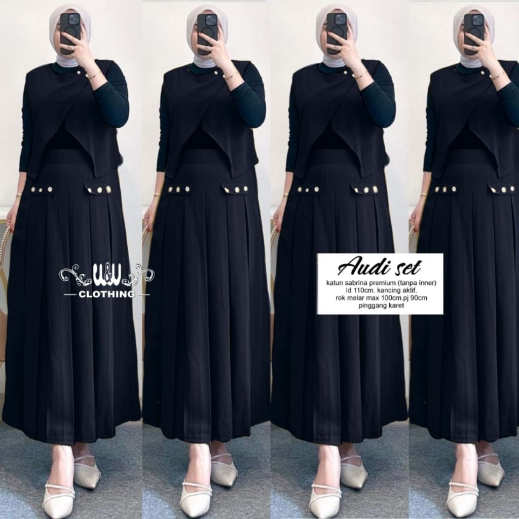Df audi set l atasan baju rompi rok panjang setelan wanita