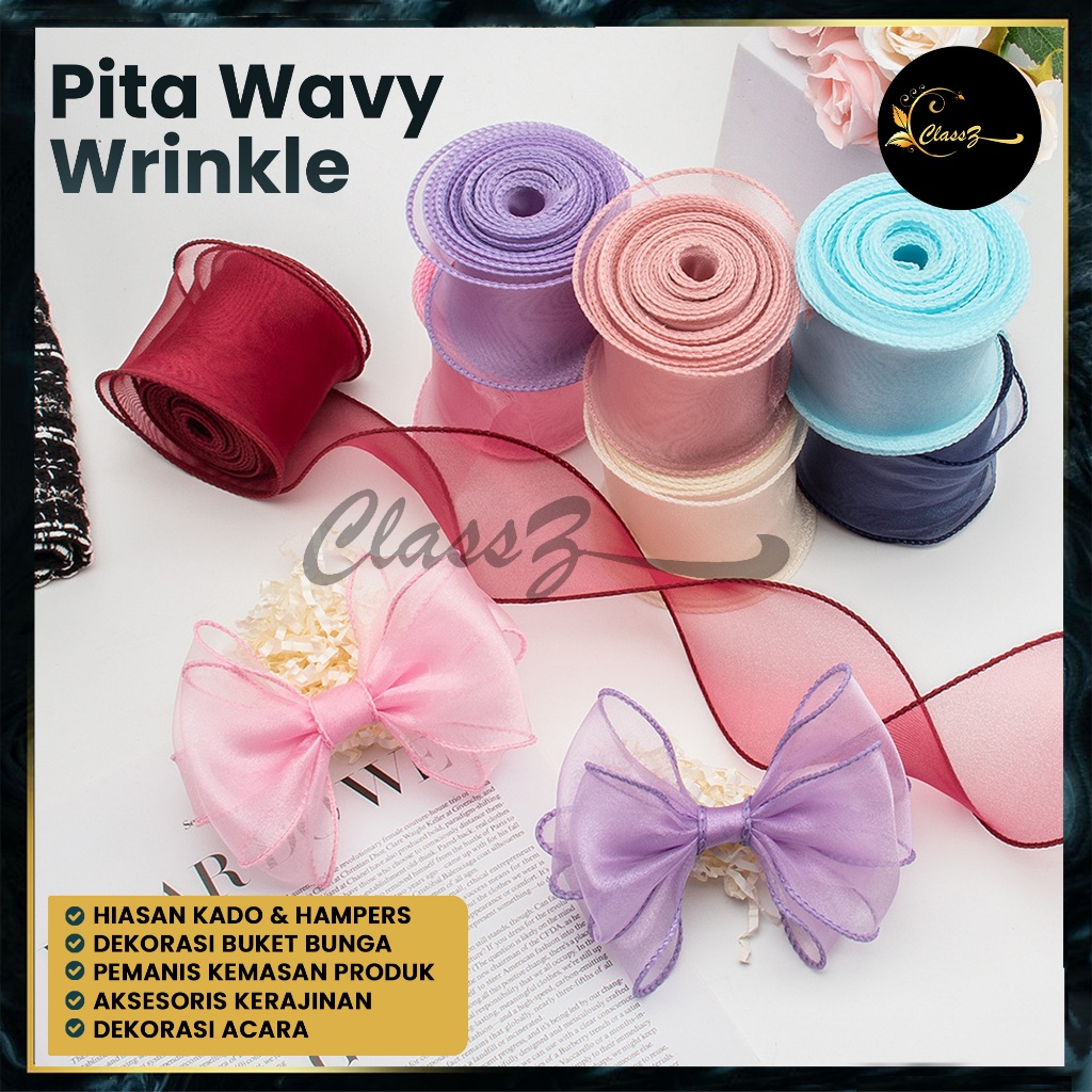 Pita Tile Fishtail Korea Premium Pita Organza Gelombang Mewah Ribbon | Pita Tile Mermaid Gelombang F