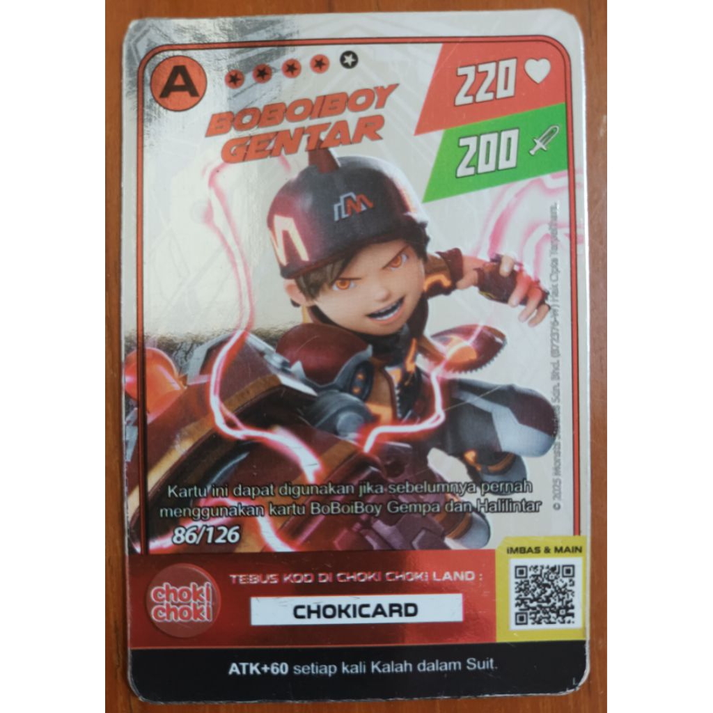 Monsta Galaxy Card Boboiboy Choki Choki Boboiboy Gentar Tier A