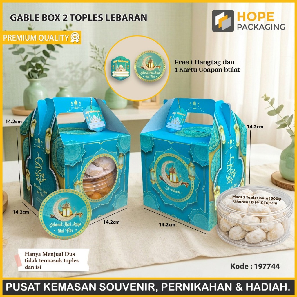 HOPE Gable Box Lebaran 2 Toples Bulat / Jar + Hangtag / Box Kue Toples Imlek / Lebaran / Natal / Kot