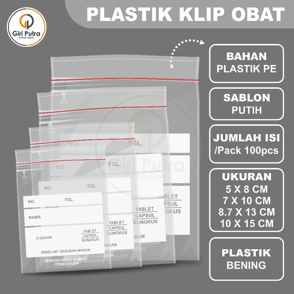 PLASTIK KLIP OBAT SABLON PUTIH / PLASTIK KLIP BENING